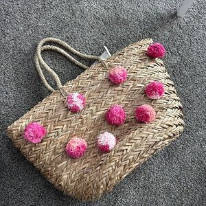 Straw Cooler Lined Beach Bag